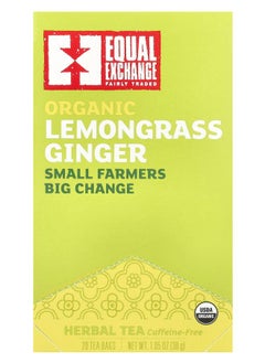 Equal Exchange Organic Lemongrass Ginger Herbal Tea Caffeine-Free 20 Tea Bags 1.05 oz (30 g) 