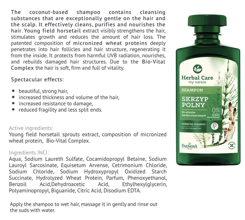 FARMONA Herbal Care: Horsetail shampoo (330 ml) & Horsetail conditioner (200 ml) - for damage hair. Product from Poland. - Image 2