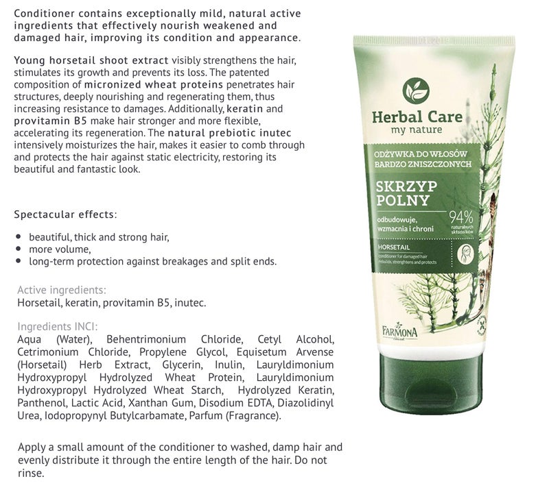 FARMONA Herbal Care: Horsetail shampoo (330 ml) & Horsetail conditioner (200 ml) - for damage hair. Product from Poland. - Image 3