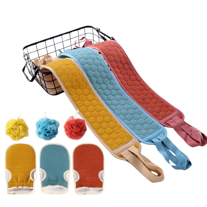 SPITEN Exfoliating Shower Set 3 - Piece - Back Scrubber, Loofah Sponge | Exfoliating Gloves | Deep Body Cleansing for Smoother Skin | Bath Essentials for Men | Women (Multicolor) - Image 1