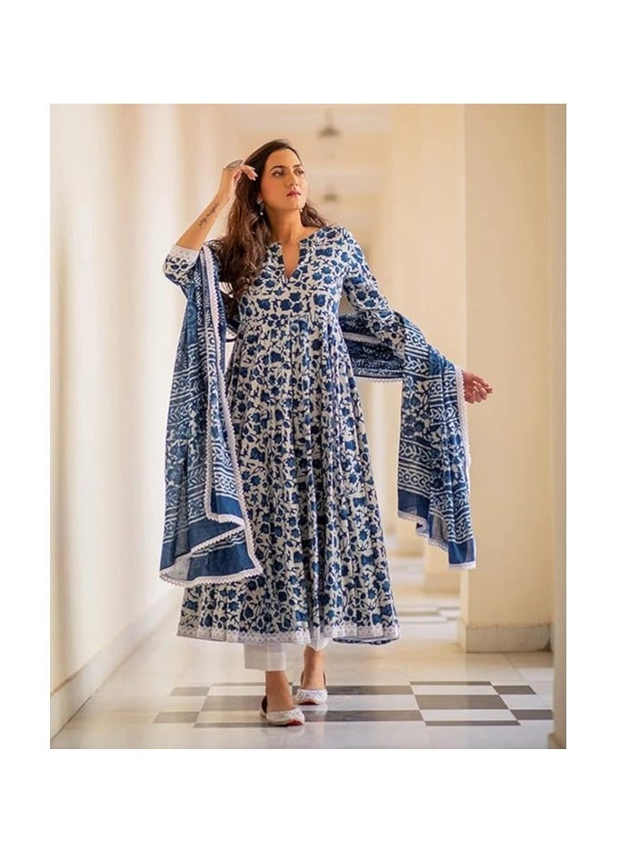 Accessories 22 Women's Cotton Printed Anarkali Kurta with Palazzo & Dupatta Set - Image 2