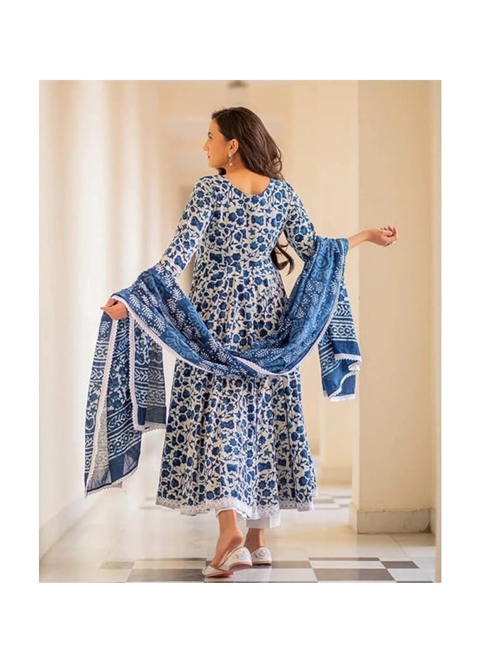 Accessories 22 Women's Cotton Printed Anarkali Kurta with Palazzo & Dupatta Set - Image 5