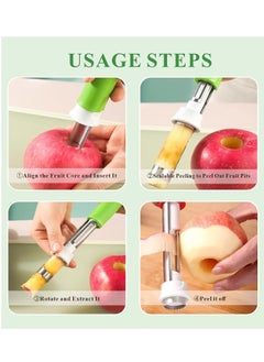 Generic Telescopic Fruit Core Peeling Machine Multifunctional Stainless Steel Apple Pear Vegetable 2-1 Peeling Machine Home Kitchen Tool (Red)  - Image 2