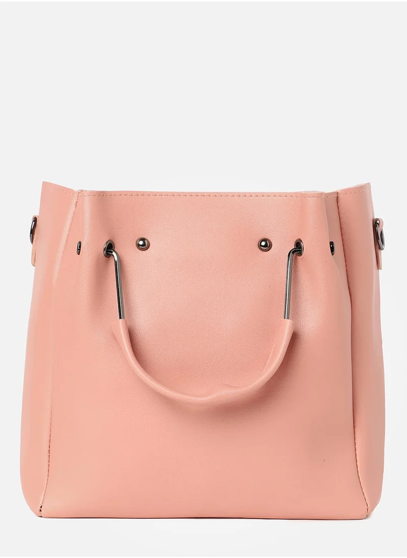 Haute Sauce Pink Solid Vegan Leather Tote Bag Set