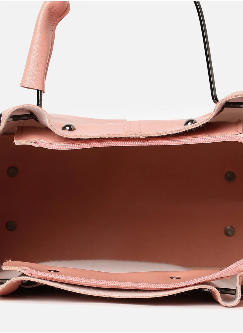 صوص هاوت Pink Solid Vegan Leather Tote Bag Set