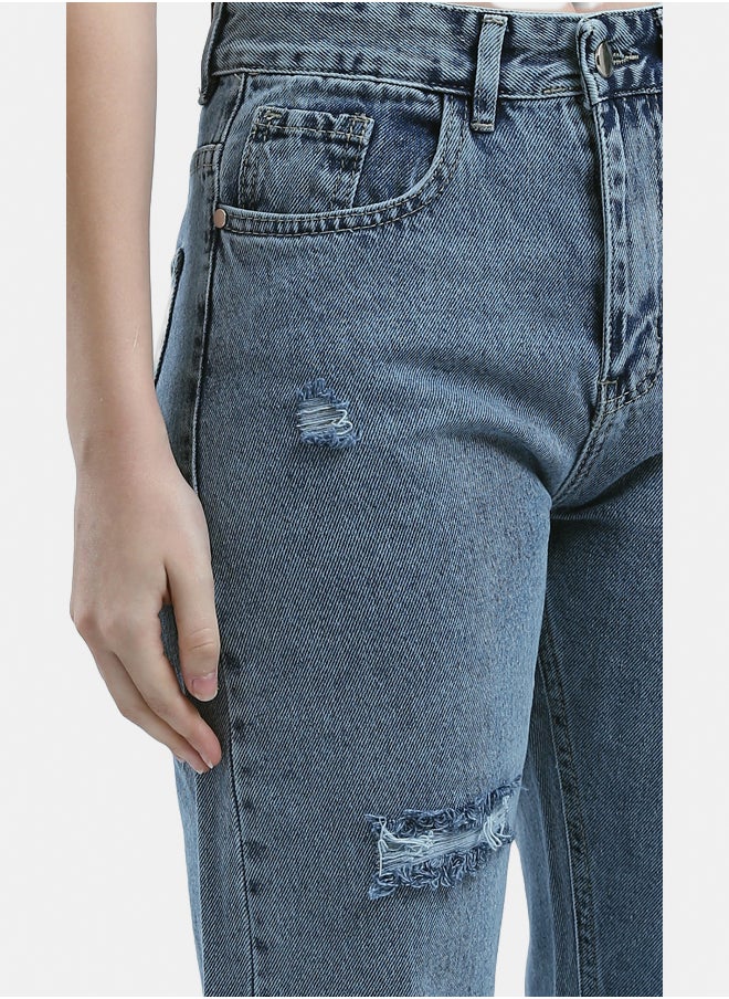 RAVIN Front Ripped Mom-Fit Standard Blue Jeans  - Image 3