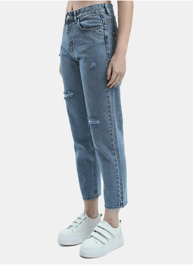 RAVIN Front Ripped Mom-Fit Standard Blue Jeans  - Image 2