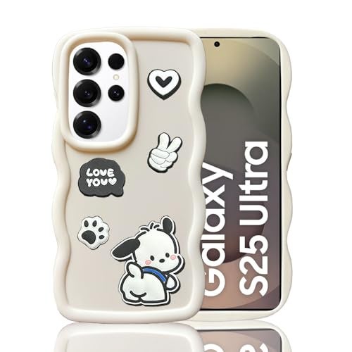 KC Back Cover for Samsung Galaxy S25 Ultra 5G - 3D Cute Big Wave Cartoon Characters and Puppy Shockproof Soft Bumper Silicone Case with Camera Protection (Off White) - Image 4