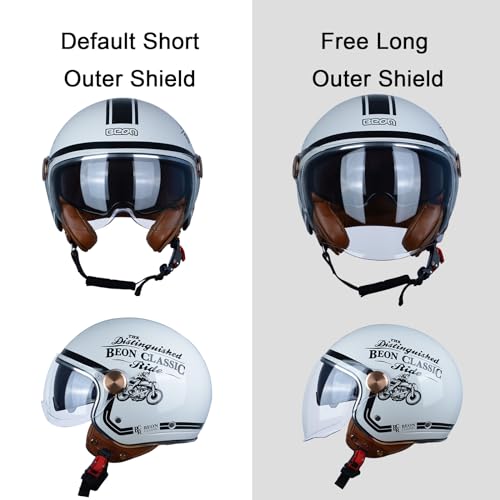 BEON Open Face Motorcycle Helmet for Adults, DOT Approved,3/4 Retro Vespa Helmet, Dual Visors Men's and Women's Motorbike Casco for Moped Cruiser Bobber and Chopper(M,BCR Glossy White ) - Image 4