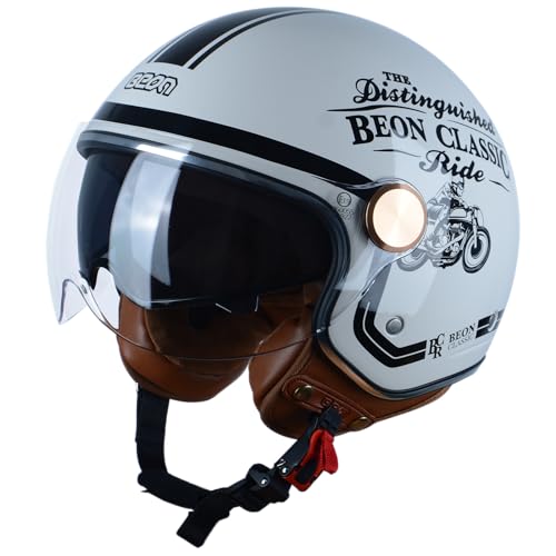 BEON Open Face Motorcycle Helmet for Adults, DOT Approved,3/4 Retro Vespa Helmet, Dual Visors Men's and Women's Motorbike Casco for Moped Cruiser Bobber and Chopper(M,BCR Glossy White ) - Image 1