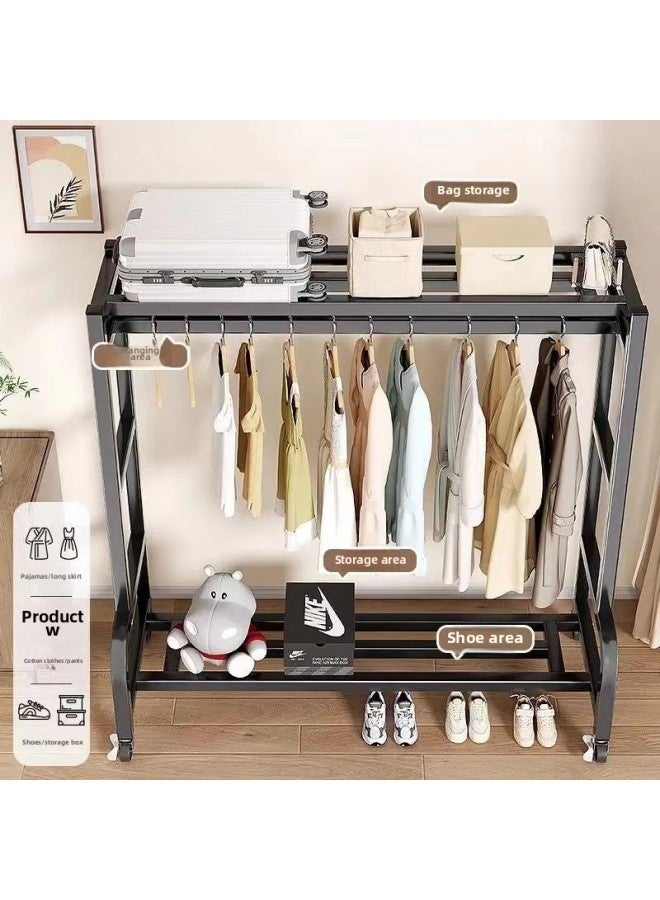 Coat Rack Floor-standing Vertical Movable Clothes Hanging Rack Thickened Indoor Clothes Hanger Household Simple Wardrobe-Color:Thick Square Tube] Pulley Foot Pad 120cm Black  - Image 3