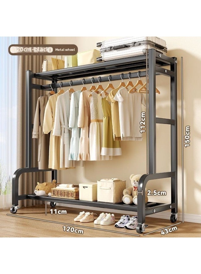 Coat Rack Floor-standing Vertical Movable Clothes Hanging Rack Thickened Indoor Clothes Hanger Household Simple Wardrobe-Color:Thick Square Tube] Pulley Foot Pad 120cm Black  - Image 1