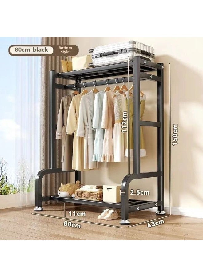 Coat Rack Floor-standing Vertical Movable Clothes Hanging Rack Thickened Indoor Clothes Hanger Household Simple Wardrobe-Color:Thick Square Tube] Pulley Foot Pad 120cm Black  - Image 5