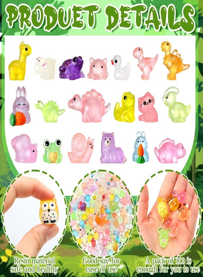 RoundFunny 100 Pcs Mini Glow in The Dark Animal Resin Figures Resin Blind Bag Set, Luminous Farm Ocean Miniatures for Fairy Garden Decor, Random Designs - Image 3