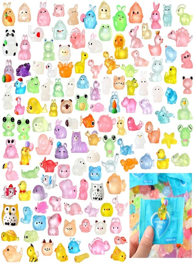 RoundFunny 100 Pcs Mini Glow in The Dark Animal Resin Figures Resin Blind Bag Set, Luminous Farm Ocean Miniatures for Fairy Garden Decor, Random Designs - Image 1