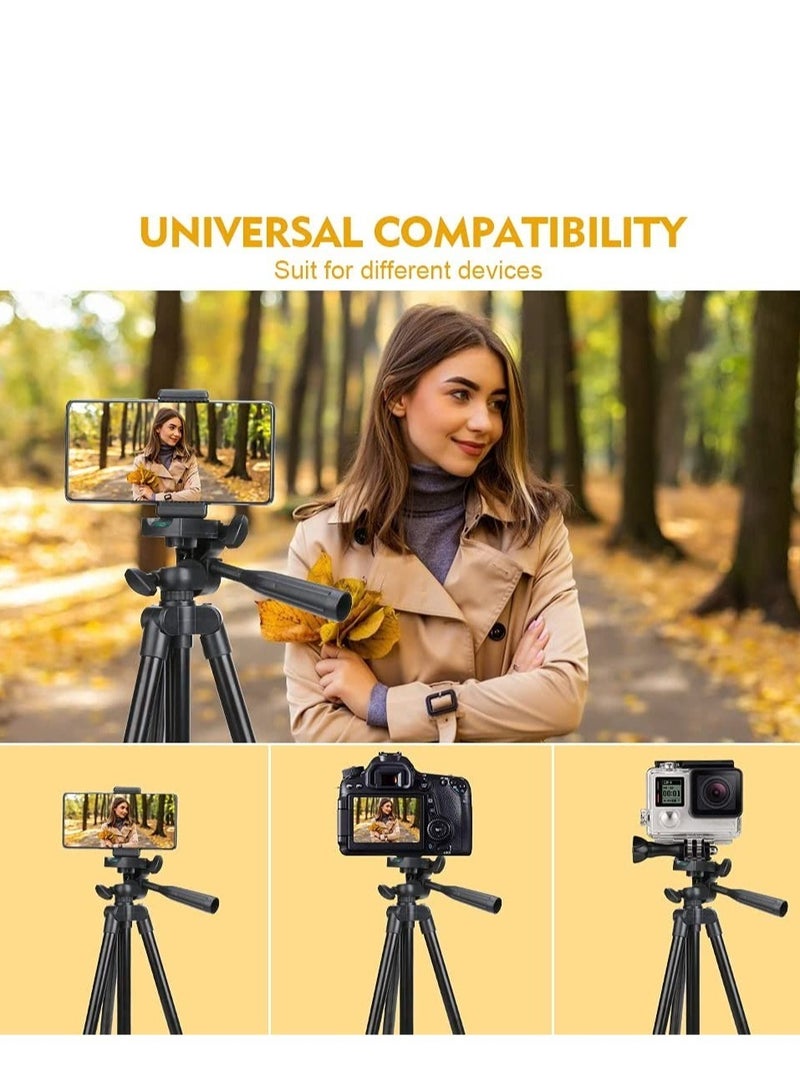 Phone Tripod, 50" Extendable Travel Video Tripod Stand for Phone and Camera with Bluetooth Remote Shutter and Phone Clip, Compatible with iPhone & Android Phone  - Image 3
