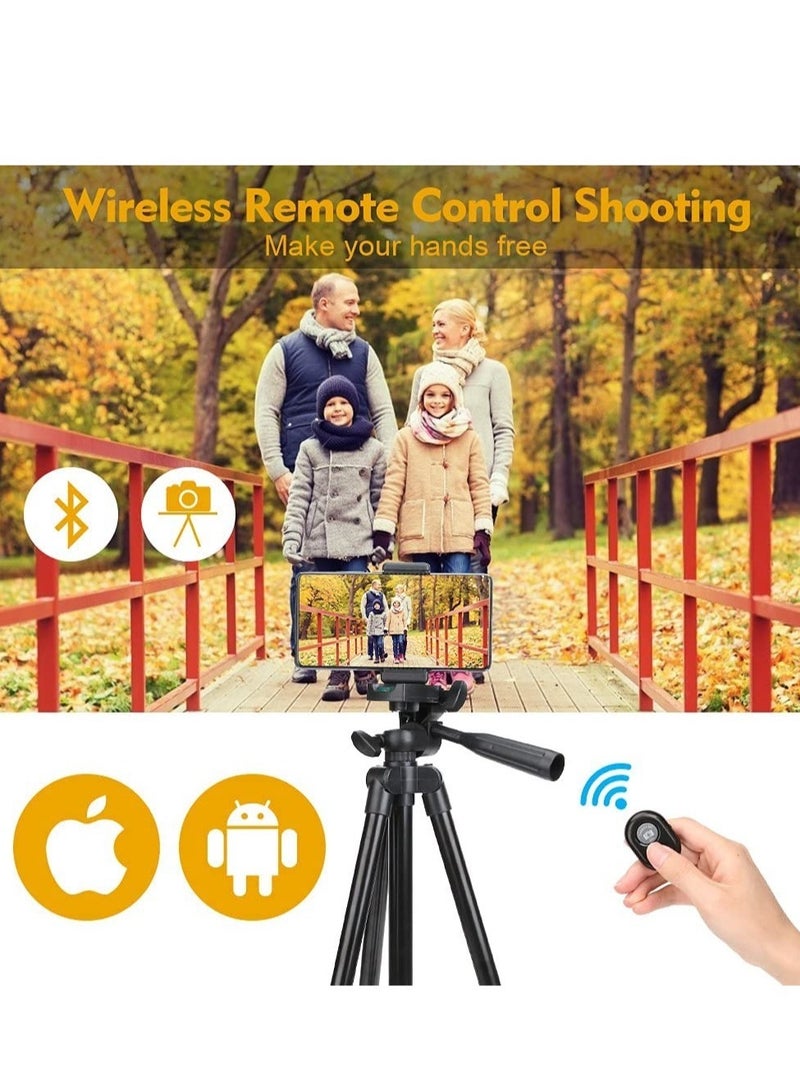 Phone Tripod, 50" Extendable Travel Video Tripod Stand for Phone and Camera with Bluetooth Remote Shutter and Phone Clip, Compatible with iPhone & Android Phone  - Image 2