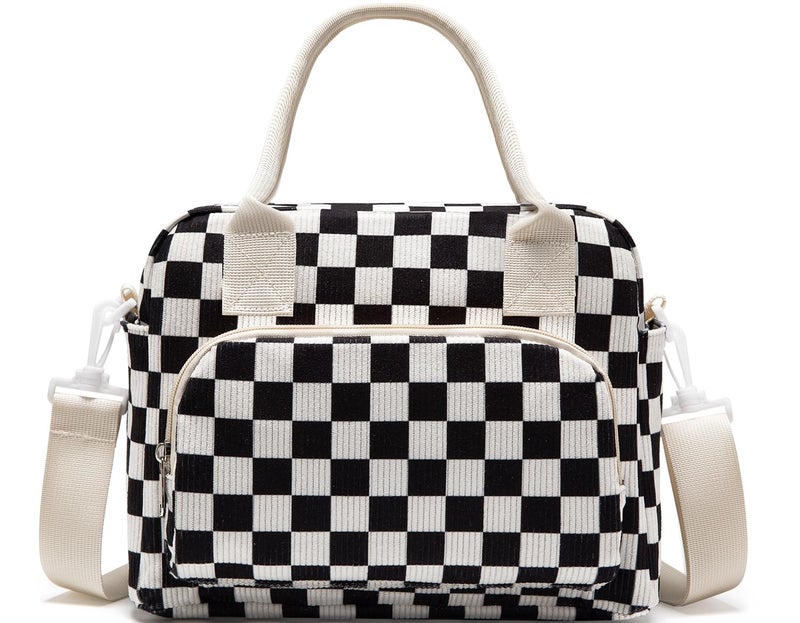 OYLOLA Lunch Bag Women Lunch Box for Women Adult Cute Insulated Lunch Bag Lager Cooler Lunch Tote Bags for Work Picnic (Black-White Plaid) - Image 1