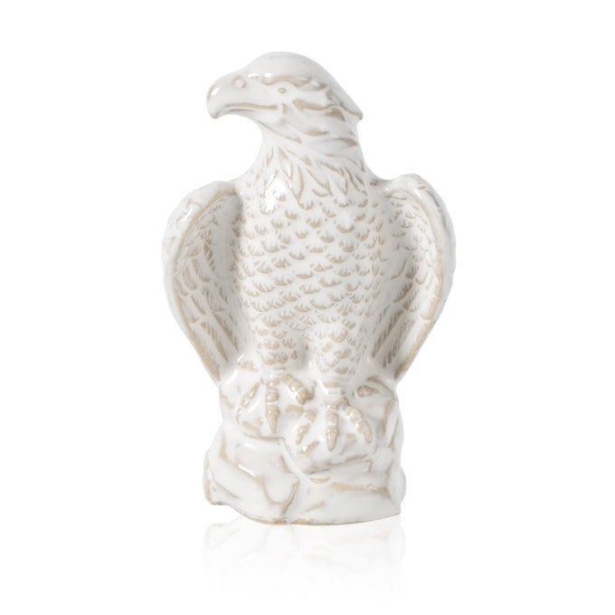 CERAMIC EAGLE STATUE MODERN HAWK SCULPTURE FOR HOME MINI EAGLE DECOR FIGURINE HAWK TROPHY FOR LIVING ROOM BATHROOM BOOKSHELF DESKTOP CAR WHITE