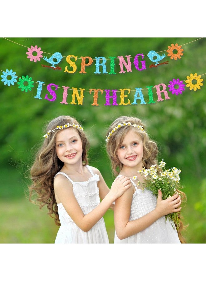 HOWAF Spring is in The Air Colorful Glittery Banner,Hello Spring Sun Flowers Bunting Banner Garland for Happy Spring Party,Spring Easter Flower Garland, Spring Mantel Fire Place Party Decorations - Image 4