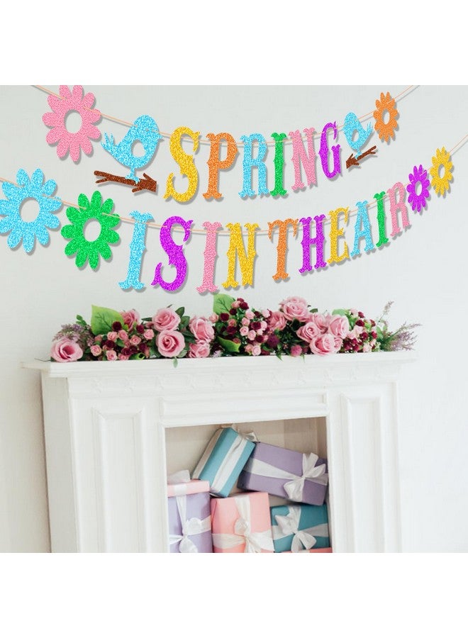 HOWAF Spring is in The Air Colorful Glittery Banner,Hello Spring Sun Flowers Bunting Banner Garland for Happy Spring Party,Spring Easter Flower Garland, Spring Mantel Fire Place Party Decorations - Image 3