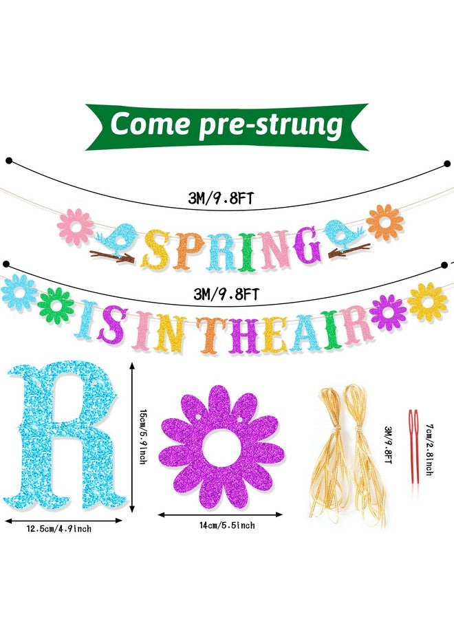 HOWAF Spring is in The Air Colorful Glittery Banner,Hello Spring Sun Flowers Bunting Banner Garland for Happy Spring Party,Spring Easter Flower Garland, Spring Mantel Fire Place Party Decorations - Image 2