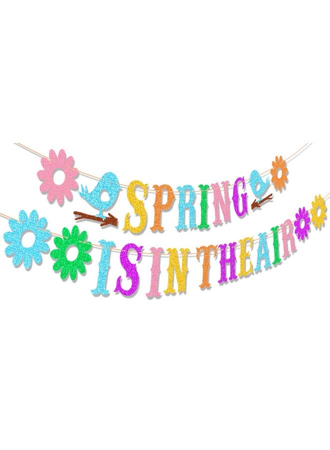 HOWAF Spring is in The Air Colorful Glittery Banner,Hello Spring Sun Flowers Bunting Banner Garland for Happy Spring Party,Spring Easter Flower Garland, Spring Mantel Fire Place Party Decorations - Image 1