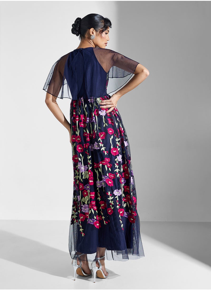 Frock and Frill - Printed Crew Neck Maxi Dress - Image 1