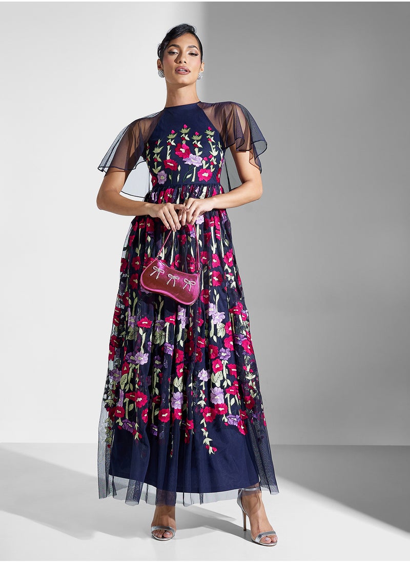 Frock and Frill - Printed Crew Neck Maxi Dress - Image 1