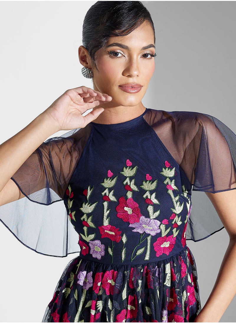 Frock and Frill - Printed Crew Neck Maxi Dress - Image 1