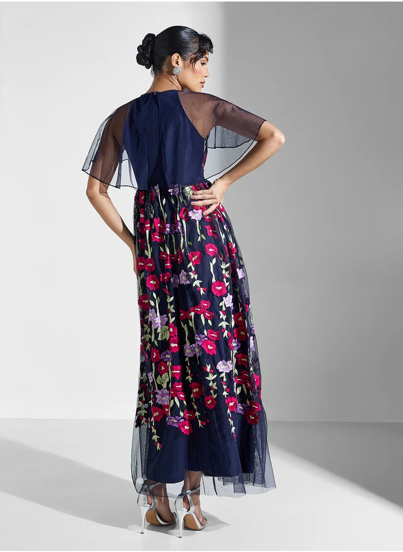 Frock and Frill Printed Crew Neck Maxi Dress