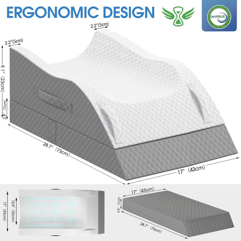 TranquilRelax Elevation Pillows for Leg After Surgery, Memory Foam Adjustable Wedge Pillow for Injury or Rest, Ankle Pillow for Sleeping Blood Circulation Grey/Double Leg - Image 2