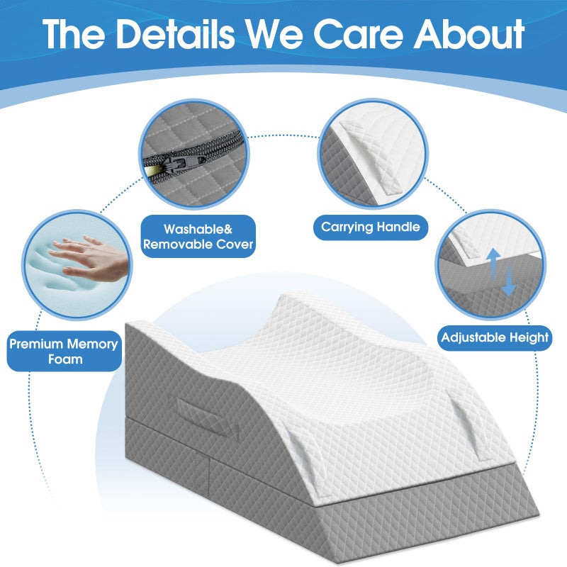 TranquilRelax Elevation Pillows for Leg After Surgery, Memory Foam Adjustable Wedge Pillow for Injury or Rest, Ankle Pillow for Sleeping Blood Circulation Grey/Double Leg - Image 3