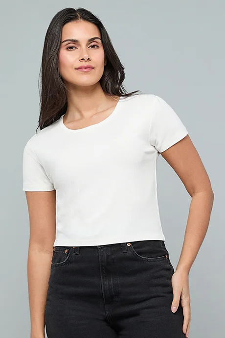 R&B Ribbed Top with Round Neck and Short Sleeves