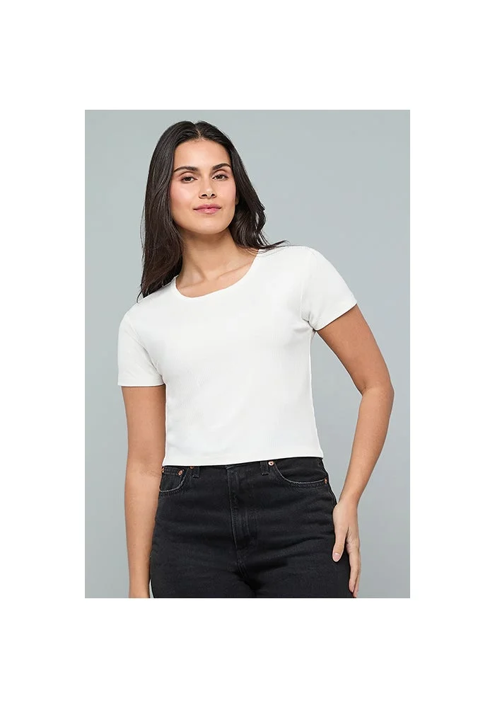 أر أند بي Ribbed Top with Round Neck and Short Sleeves