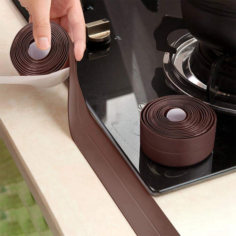 Trifecta Waterproof Seal Caulk Strip Tape Self Adhesive PVC Sealing for Kitchen Bathroom Caulking Tape for Countertop, Kitchen Sink Basin Edge Shower Toilet and Wall (Brown, Small, Pack of 1) - Image 3