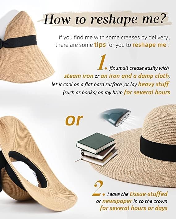ICW Women Adjustable Brim Ribbon Summer Beach Straw Sun Hat Caps for Girls UV Protection SPF 50+ (Off-White) - Image 2