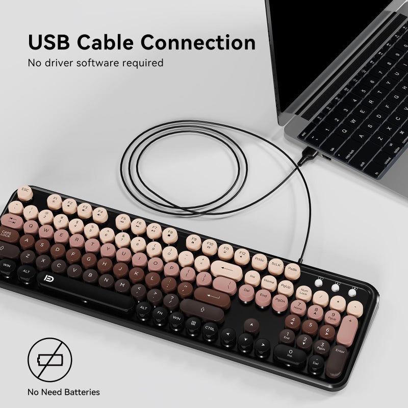 FOPETT 8870P Wired Keyboard and Mouse Combo - Full-Sized Computer Keyboards with 104 Round Keys Retro Typewriter Mouse and Keyboard for PC Windows Desktop Laptop - Black-Berry Colorful - Image 3