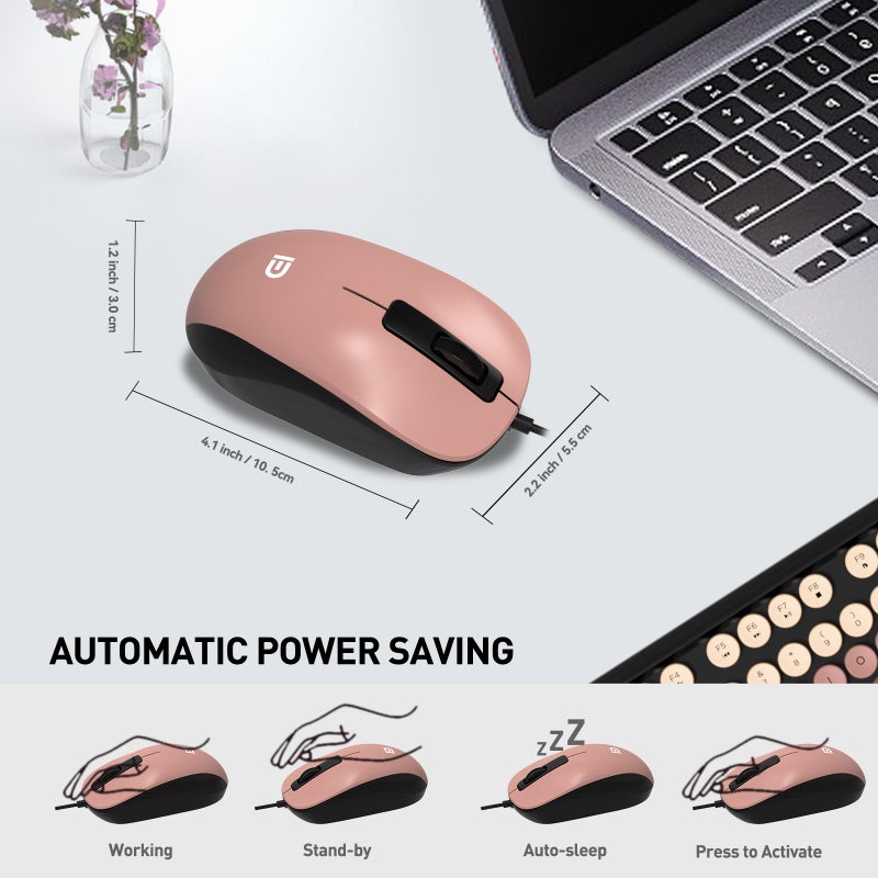 FOPETT 8870P Wired Keyboard and Mouse Combo - Full-Sized Computer Keyboards with 104 Round Keys Retro Typewriter Mouse and Keyboard for PC Windows Desktop Laptop - Black-Berry Colorful - Image 4