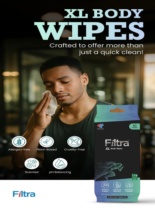 Filtra® XL Body Wipes | Extra Large & Thick Full Body Wipes | Pack of 10 Single Sachets Wipes | Shower in a Sachet | Suited for Gym | Fitness | Sports | Athletes | Cricket | Soccer | Runners | Racket Sports | Travel | Commuter | Trekking | Camping | Festivals | Road Trips - Travel Pack of 10 Single Sachets - Image 5