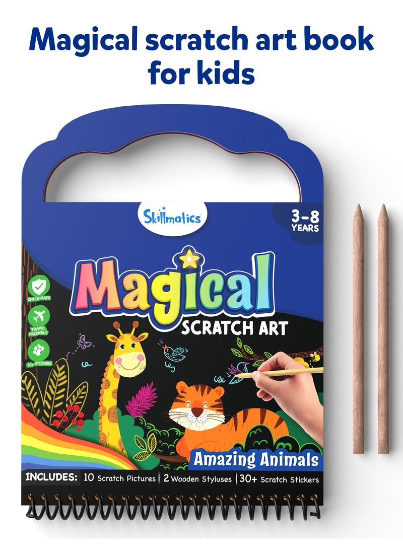 Skillmatics Magical Scratch Art Book for Kids - Amazing Animals, Craft Kits & Supplies, 30+ Scratch Stickers, Travel Toys, DIY Kit, Gifts for Boys & Girls Ages 3, 4, 5, 6, 7, 8  - Image 3