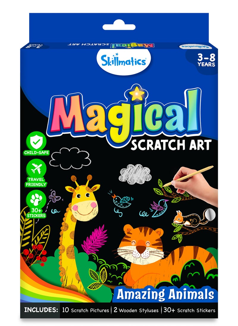 Skillmatics Magical Scratch Art Book for Kids - Amazing Animals, Craft Kits & Supplies, 30+ Scratch Stickers, Travel Toys, DIY Kit, Gifts for Boys & Girls Ages 3, 4, 5, 6, 7, 8  - Image 1