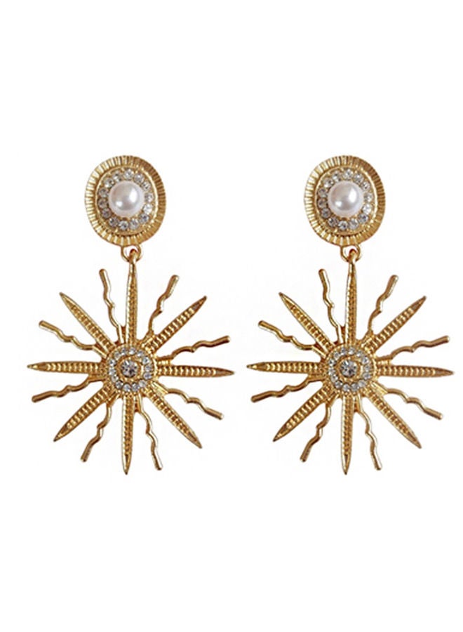 NIBEMINENT 925 Silver Pearl Studded Sun Shaped Earrings