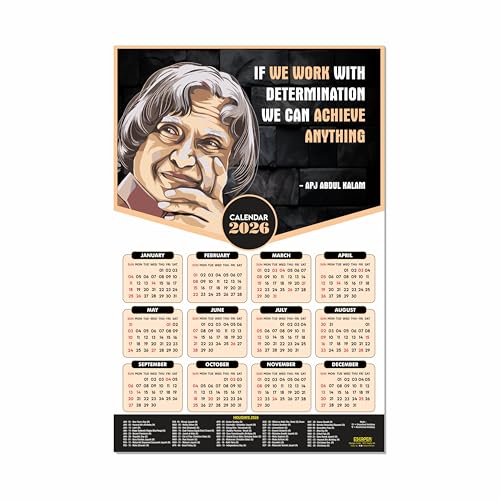 ESCAPER Dr. APJ Abdul Kalam Motivational Wall Calendar 2026 & Inspirational Quotes (12 x 18), Famous Quotes Wall Calendar 2026, Ideal for Room Decoration, Wall Art - Image 1