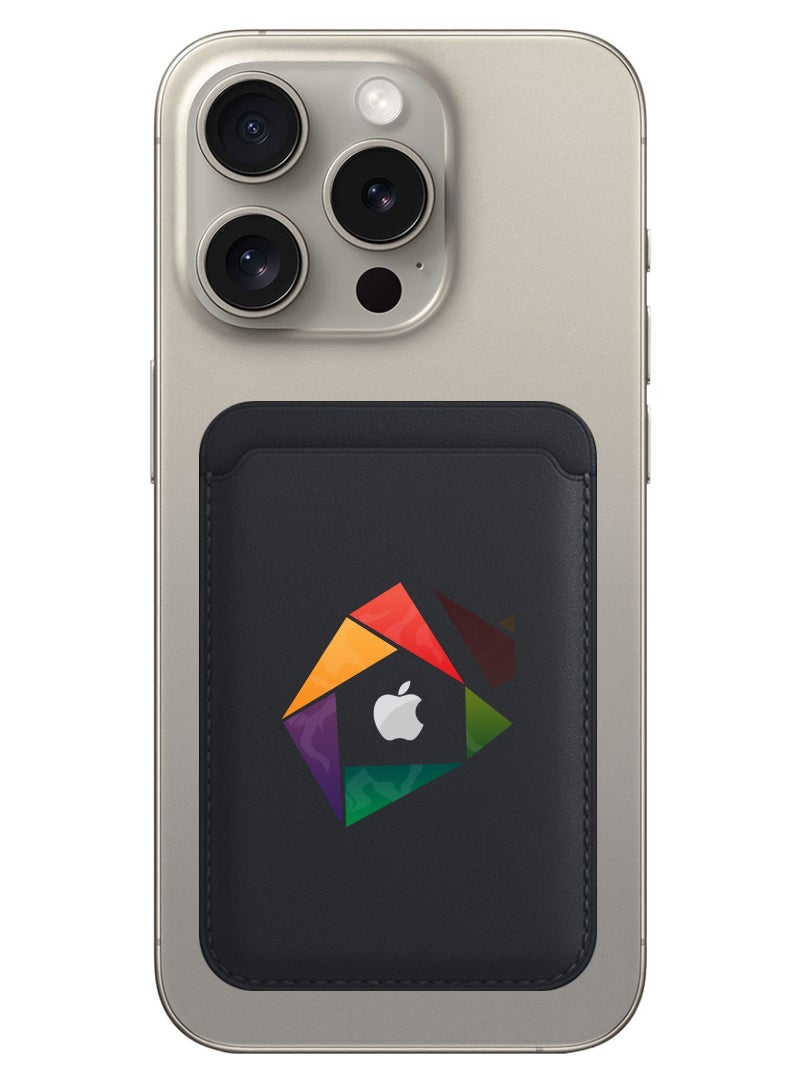 Theodor محفظة مغناطيسية، متوافقة مع محفظة MagSafe، لمحفظة آيفون، لسلسلة آيفون 16/15/14/13/12، غير متوافقة مع آيفون 13/12 ميني، حاملة 3 بطاقات، جلد نباتي، أسود - شعار مثلث آبل - Image 1