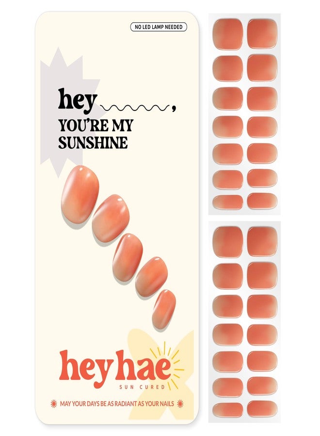 Heyhae Semi Cured Gel Nail Strips | Sun Cured No LED Lamp Needed Easy Apply & Remove | Includes 28 Strips, 1 Prep Pad, 1 Nail File & 1 Wooden Stick - Hey, You're My Sunshine - Image 1