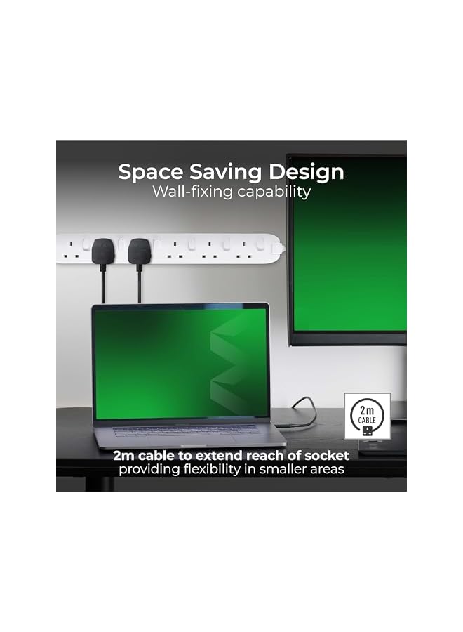 promass Six Socket Extension with Individual Switches, 2 Metres, White - Image 3