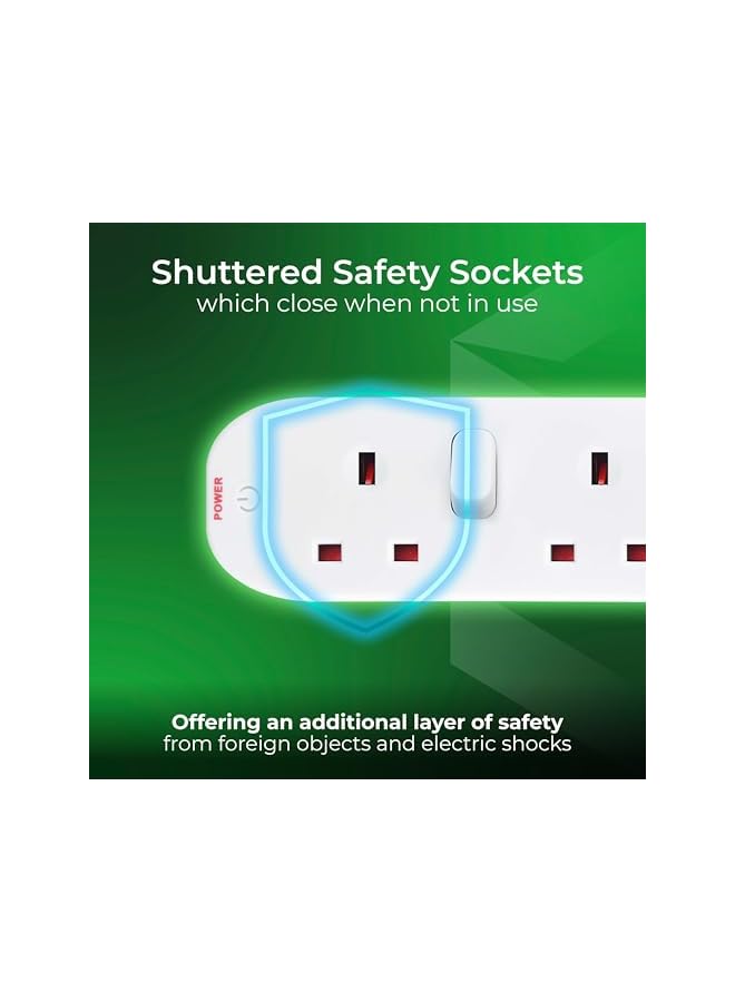 promass Six Socket Extension with Individual Switches, 2 Metres, White - Image 4