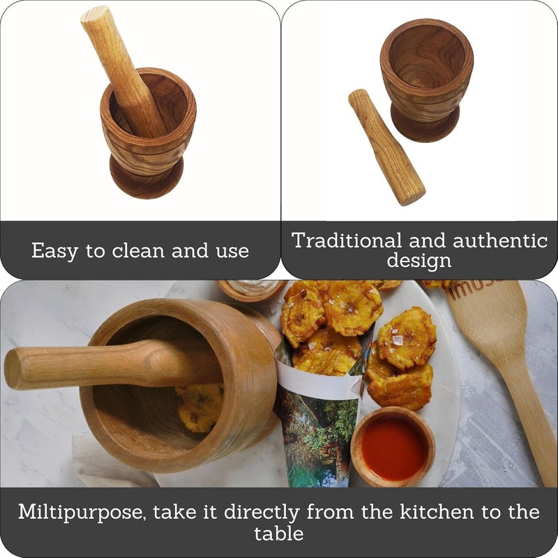 Imusa Jumbo Natural Wood Mortar and Pestle for Kitchen Essentials - Image 2