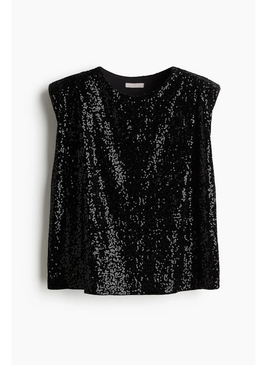 H&M Sequined Shoulder-Pad Top